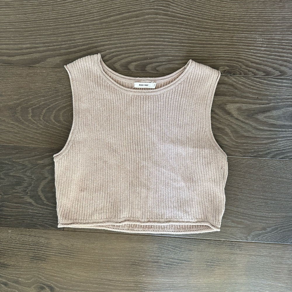Beige Ribbed Crop Top